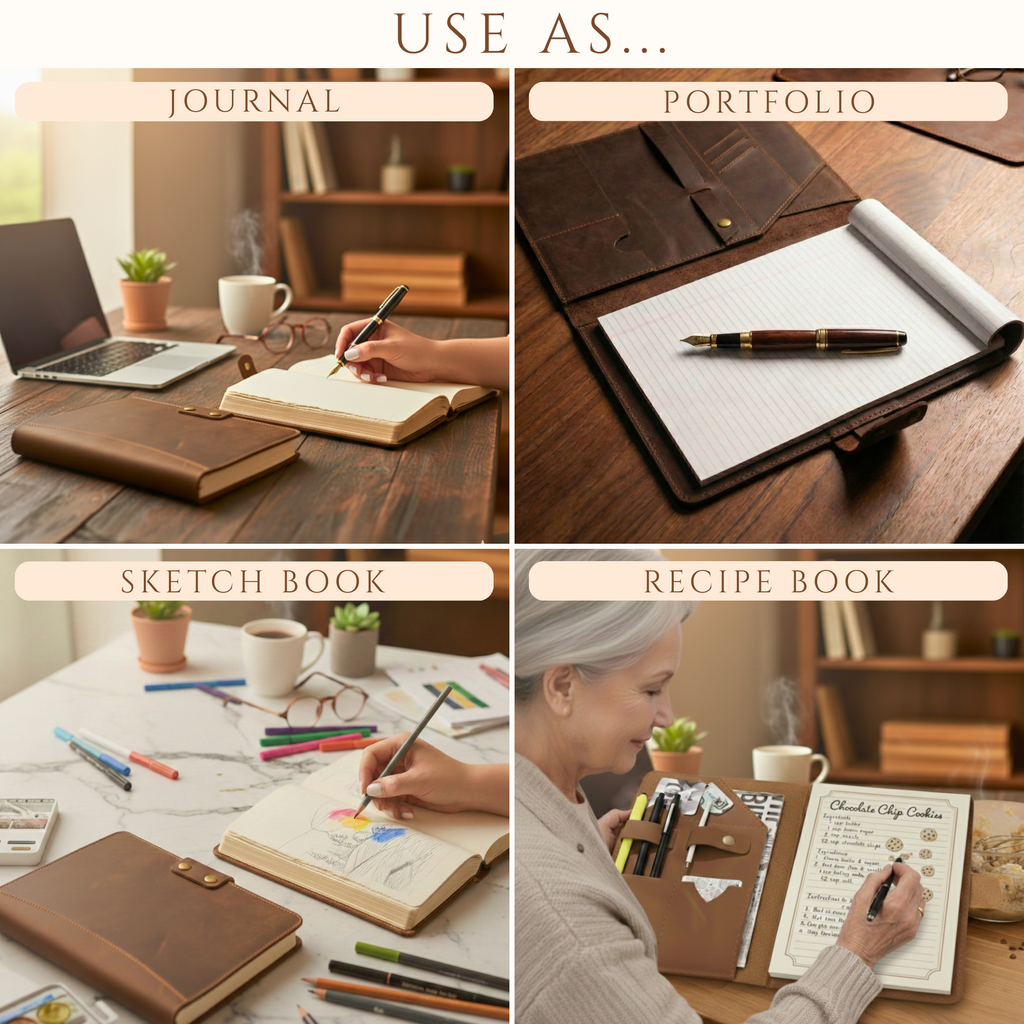 Premium Full Grain Leather Journal – Handmade Refillable Notebook