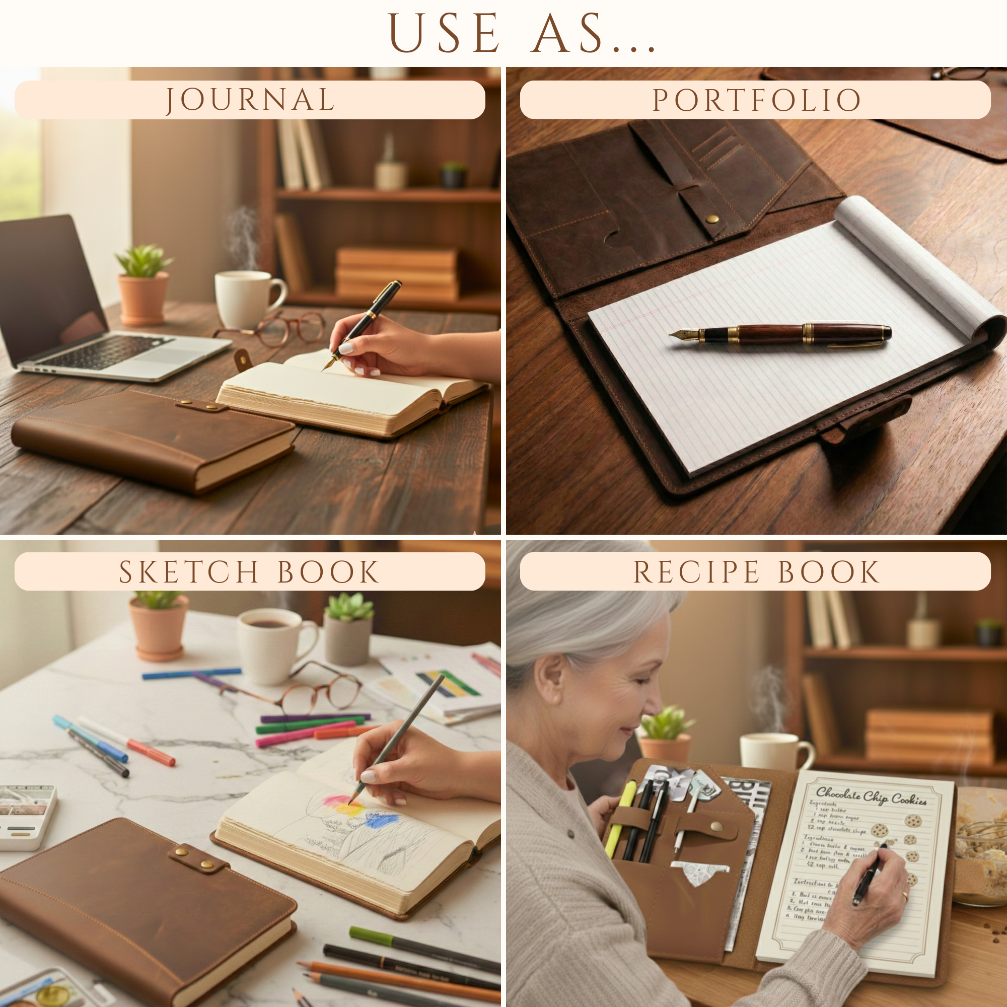 Premium Full Grain Leather Journal – Handmade Refillable Notebook